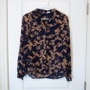 Botanical VTG 42 Daniel Duval Blouse Black Tan Floral Collar Career Soft Autumn